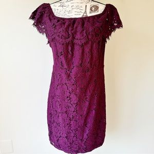 Burgundy lace off the shoulder sheath XL